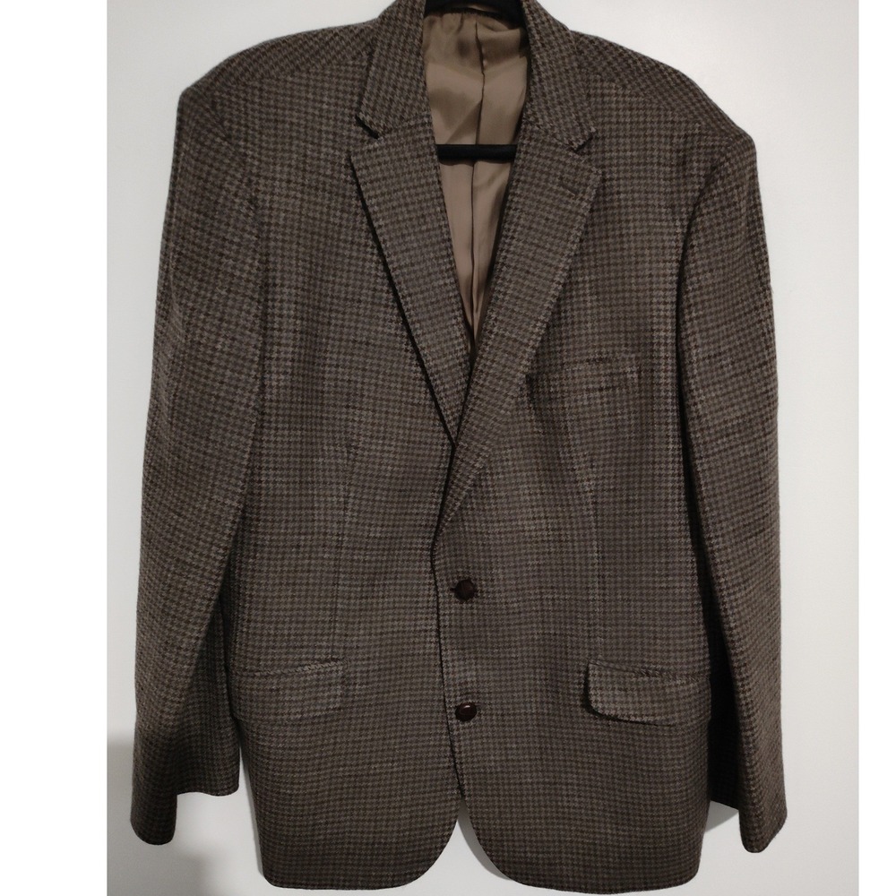 Lauren Ralph Lauren Mens 50R Trim Fit Wool Houndstooth Sport Coat Blazer Brown